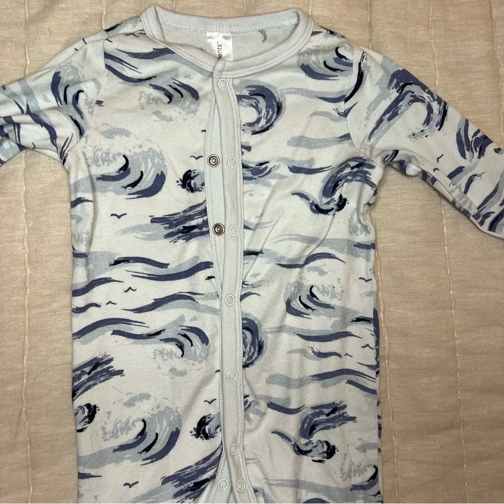 Modern Moments Infant Boys Blue Waves Snap front Knit Sleeper Pajamas 0-3 Months